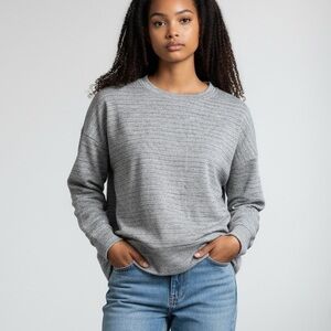 Aerie Oversized Long Sleeve Crew Neck Top Sweater Striped Size S Grey Layering